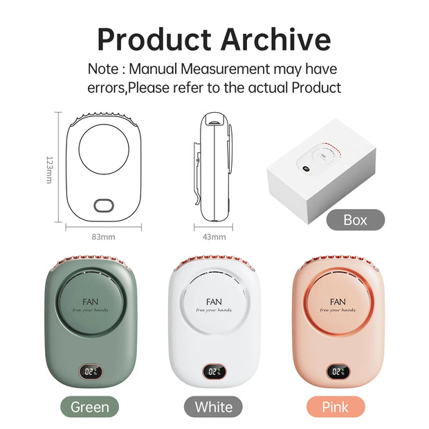 Tragbarer Nackenventilator USB Wiederaufladbar 3-Gang