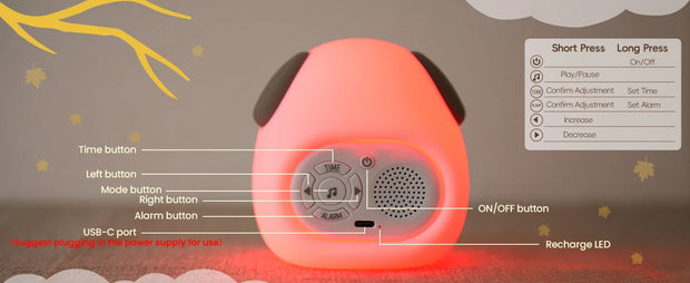 Welpenform Kinderwecker mit Nachtlicht – Süße Schlafuhr