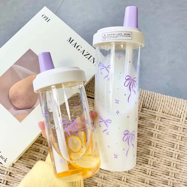 Kawaii Bubble Tea Becher Lila mit Strohhalm – Niedlicher Tumbler