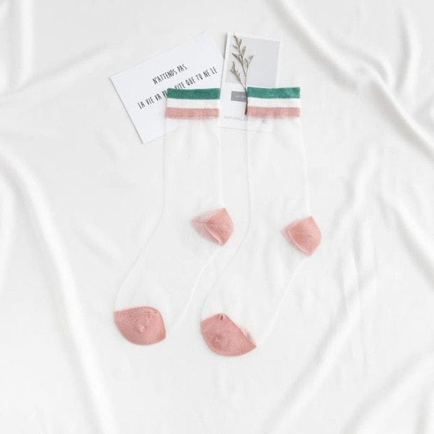 Kawaii Regenbogen Transparente Socken – Bunte Kniestrümpfe