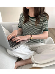 Gestreiftes Koreanisches Vintage T-Shirt Kurzarm