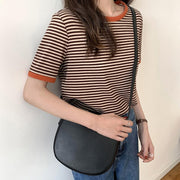 Gestreiftes Koreanisches Vintage T-Shirt Kurzarm