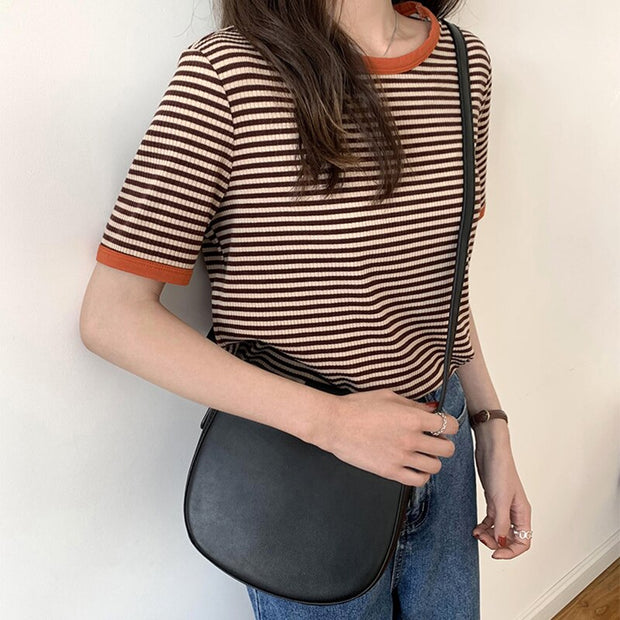 Gestreiftes Koreanisches Vintage T-Shirt Kurzarm