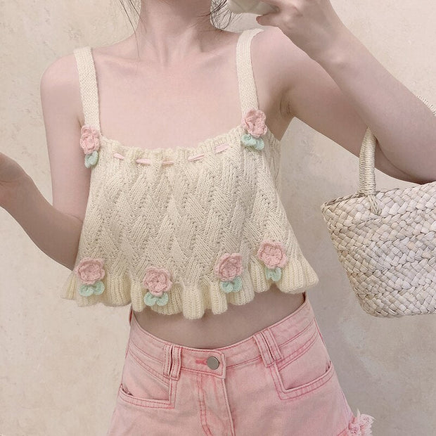 Kawaii Retro Strick Crop Top – Süßes Mädchen Oberteil