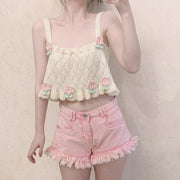 Kawaii Retro Strick Crop Top – Süßes Mädchen Oberteil