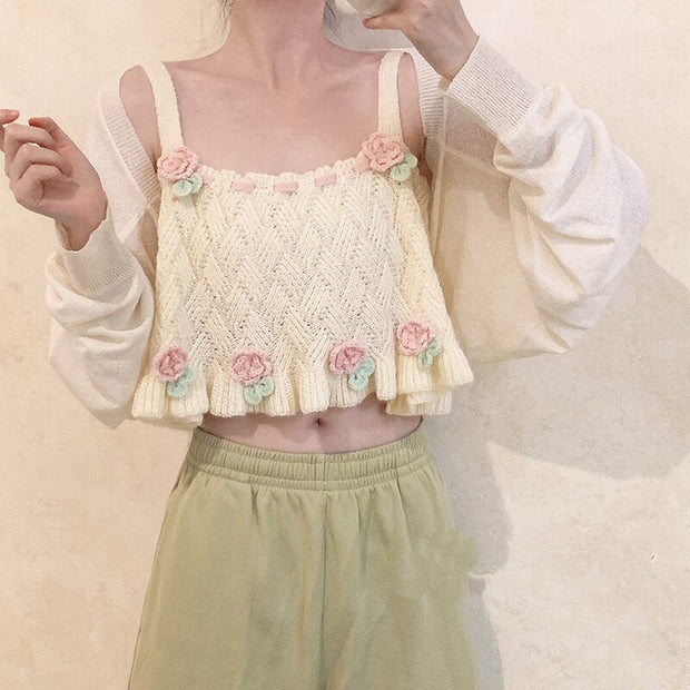 Kawaii Retro Strick Crop Top – Süßes Mädchen Oberteil