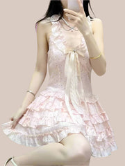 Kawaii Rosa Punkte Kleid Y2K – Süßes Rüschenkleid