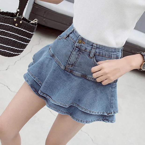 Vintage A-Linien Jeansrock Mini mit Shorts