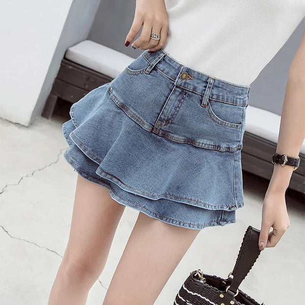 Vintage A-Linien Jeansrock Mini mit Shorts