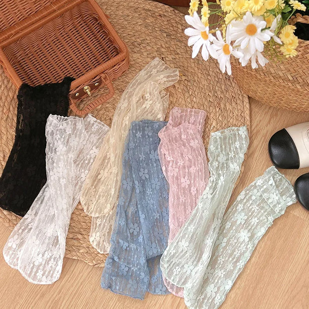Transparente Blumen Spitzen Socken Damen – Kawaii Stil