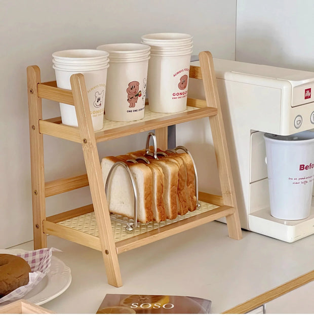 Rattan Holz Schreibtischregal – Kawaii Aufbewahrung Regal