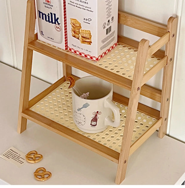 Rattan Holz Schreibtischregal – Kawaii Aufbewahrung Regal