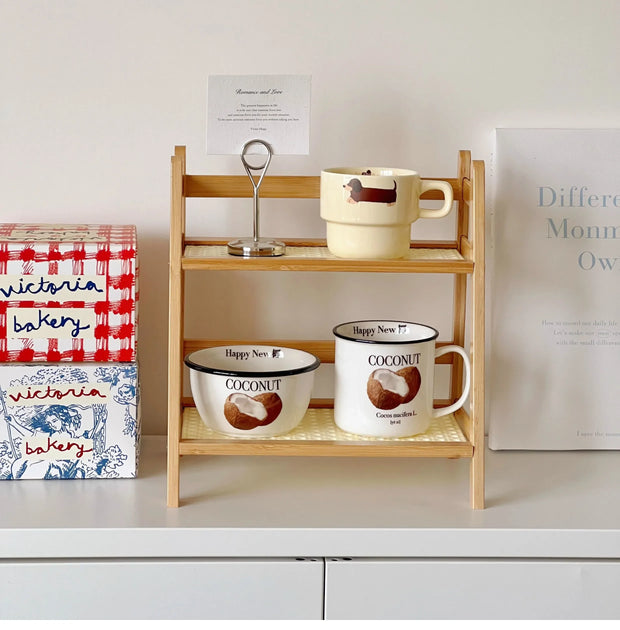 Rattan Holz Schreibtischregal – Kawaii Aufbewahrung Regal