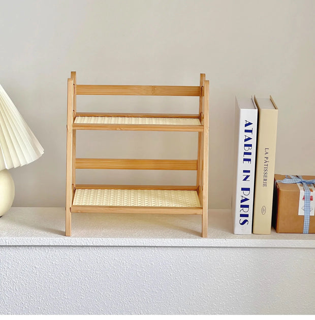 Rattan Holz Schreibtischregal – Kawaii Aufbewahrung Regal