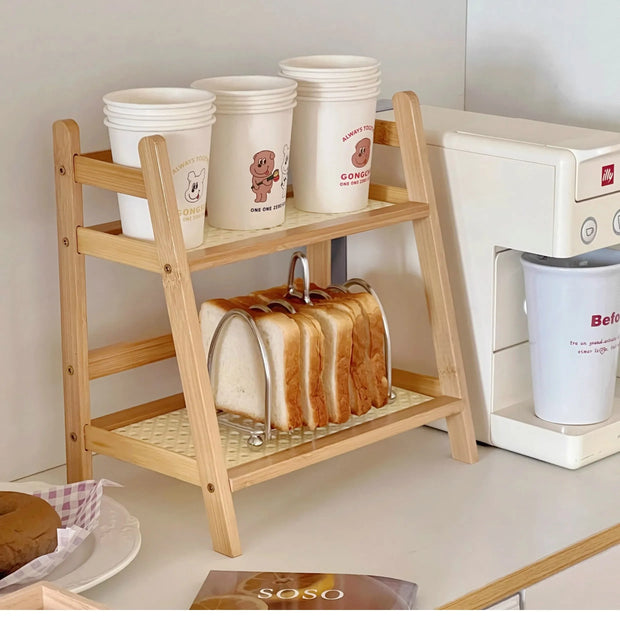 Rattan Holz Schreibtischregal – Kawaii Aufbewahrung Regal