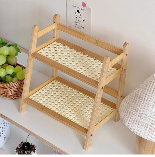 Rattan Holz Schreibtischregal – Kawaii Aufbewahrung Regal