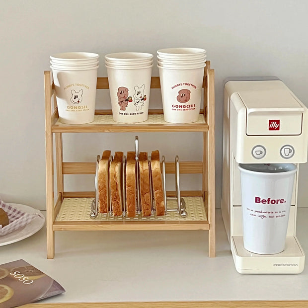 Rattan Holz Schreibtischregal – Kawaii Aufbewahrung Regal